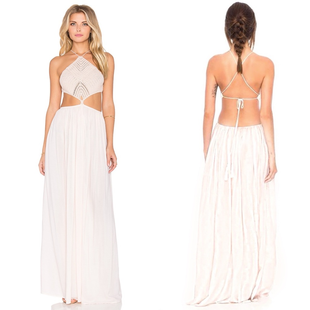 Indah Cream Halter Maxi Dress